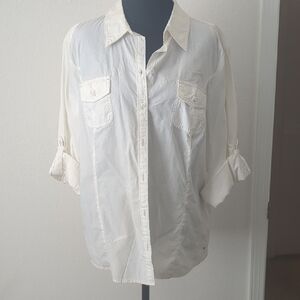 Tommy Hilfiger Cream Casual Button Down Shirt Relaxed Fit